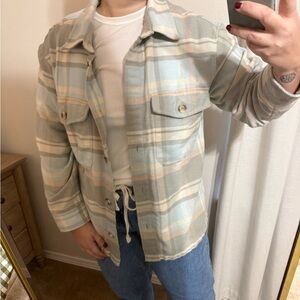 American Eagle Outfitters Blue and Tan Plaid Shirt Jacket